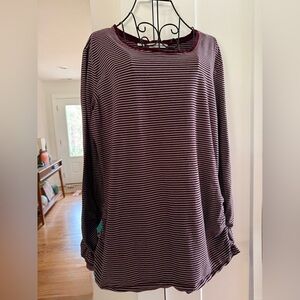 Bordeaux Lecture Stripe Ruched Long Sleeve Tee, Cutter & Buck, Size XL